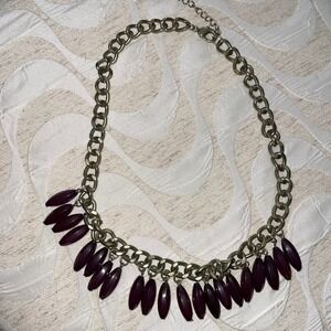 Vintage antique gold-tone chunky curb chain necklace with purple‎ acrylic beads